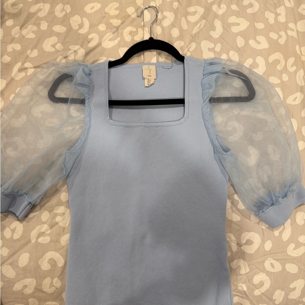 Elegant Blue Puff Sleeve Top